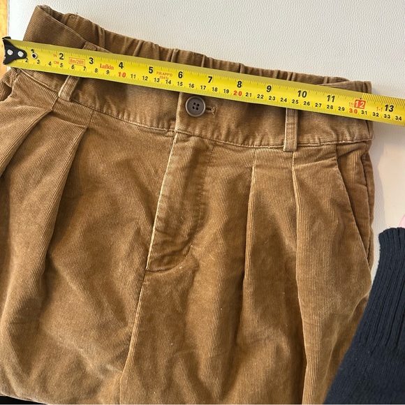 MUJI Corduroy Wide Leg Pants High Rise Pleated Brown XS Elastic Waist - Picture 5 of 9